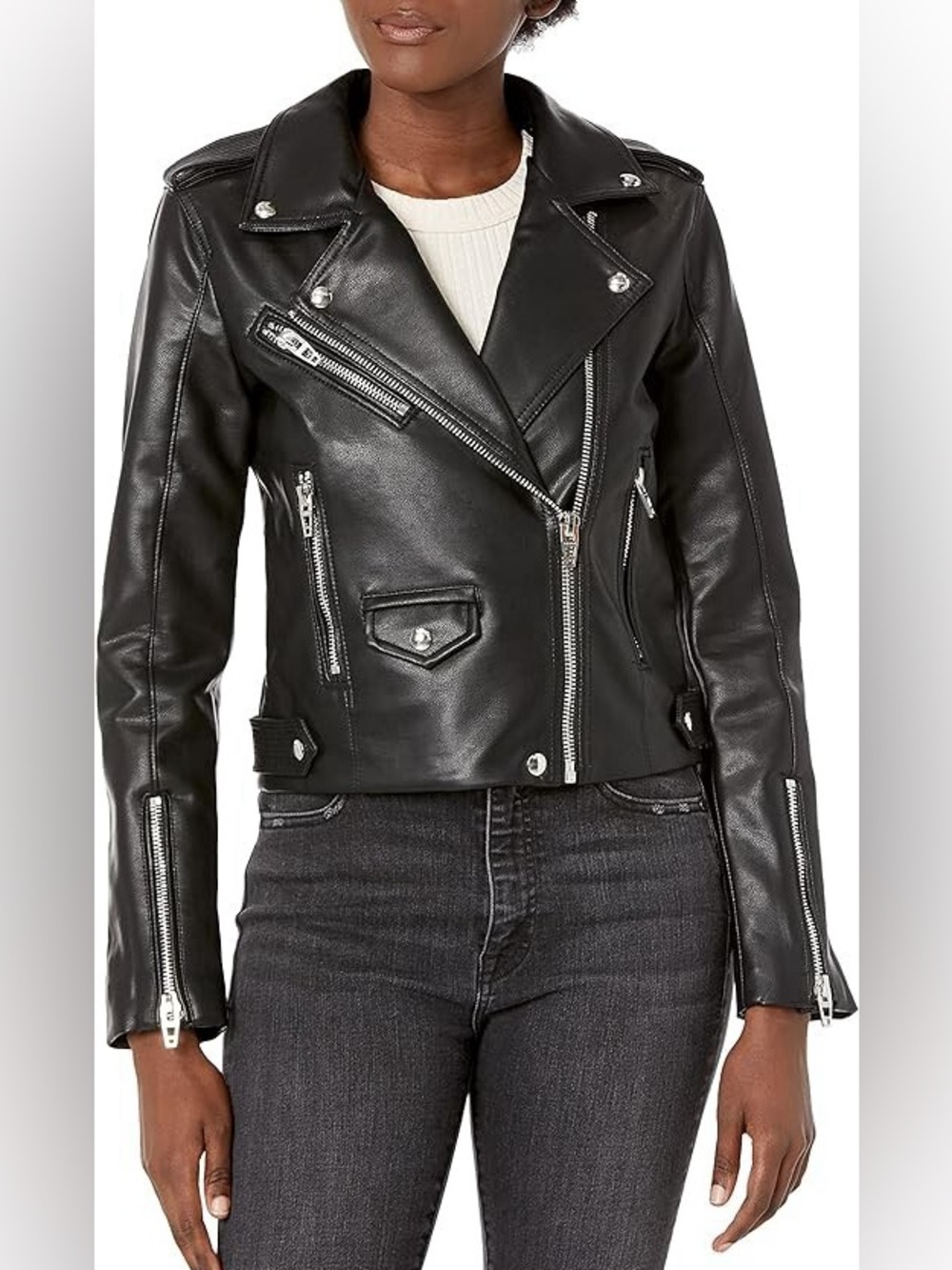 BlankNYC In Between vegan leather moto jacket small black